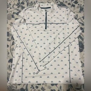 VINEYARD VINES PERFORMANCE SHEP QUARTER ZIP WHITE BLUE GOLF CART DESIGN SZ L